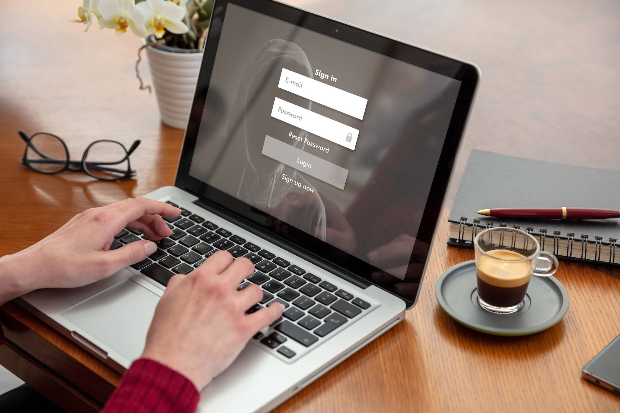 Password login on computer screen cyber lock internet security concept woman work with a laptop .jpg